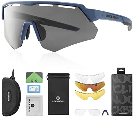 ROCKBROS Polarized Cycling Glasses with 4 Interchangeable Lenses, Sports UV400 Protection Sunglasses Running Fishing Biking Glasses for Men and Women