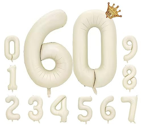 Foil Luftballon 60 Helium Folienballon Zahlen Ballon XXL Folien Milchig Weiß Ballon 60 Geburtstag 100cm/40inch