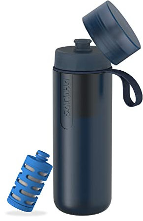 PHILIPS Water GoZero Active BPA-Free Water Bottle with Fitness Tap Water Filter, Sport Squeeze Water Bottle, Lightweight, 24 oz with Fitness Filter, Blue