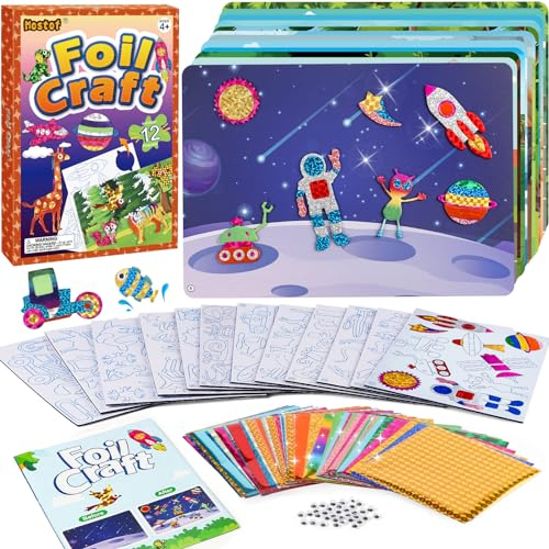 Mostof DIY Färben Aufkleber Kinder Bastelsets, Glitzer Transferfolie Handwerk Kits, Geschenke für Jungen Mädchen Alter 4-9(12-Thema)