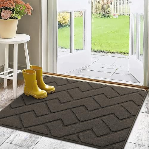 Biscpro Door Mat, 80x100 cm DoorMat Indoor Washable, Doormat Indoor Dirt Trapper Non-slip,Absorbent Inside Entrance Rug Mat for Entryway,Patio,Garden,Laundry Room,Pets - Latte