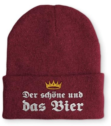 Strickmütze Der schöne und das Bier Mütze Wintermütze lustige Beanie mit Stick, Farbe: Bordeaux