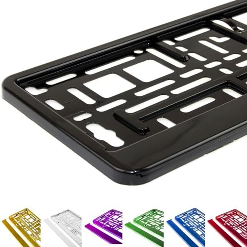 2X Chrom Kennzeichenhalter Metallic Hochglanz Nummernschildhalter Kennzeichen-Halterung (Schwarz Hochglanz)