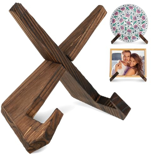 Amabro Soporte de exhibición de placa de madera, soporte decorativo de madera de 6.5 pulgadas, marco de fotos, soporte plegable para mesa, cocina, libros, platos, certificados de arte, bodas,