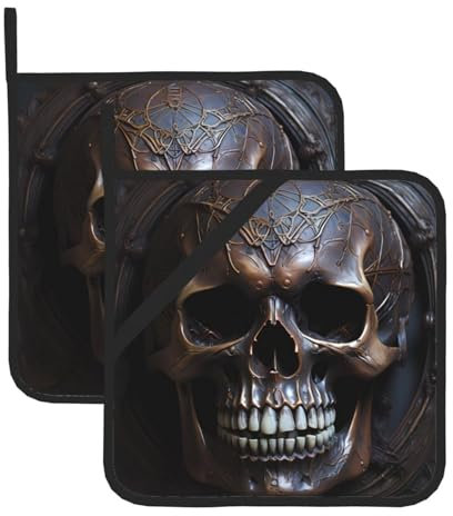 Trukd Copper-Colored Skull 2 Pot Holders-Kitchen, Microwave,BBQ-Heat Resistance