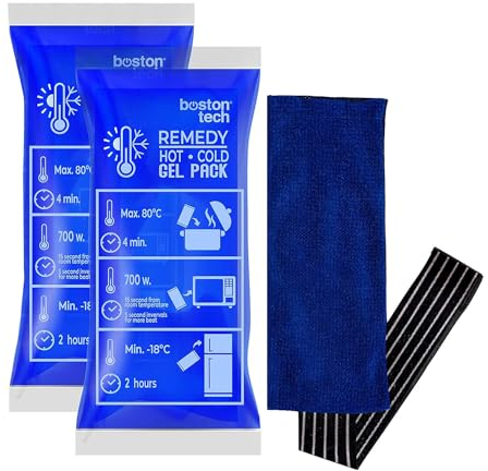 REMEDY Pack 2 Bolsas de Gel para Frío y Calor, 29x12cm. Incluye 1 Funda de Tela con Banda de Compresión. Ideal para Tratamiento de Dolores y Lesiones. Reutilizables para Nevera y Microondas.