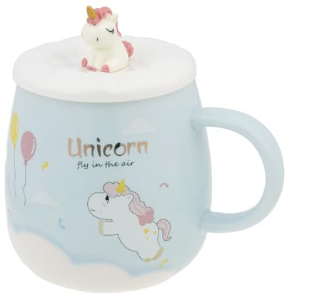 lachineuse - Taza de unicornio, color azul. Capacidad: ml, con tapa y cuchara