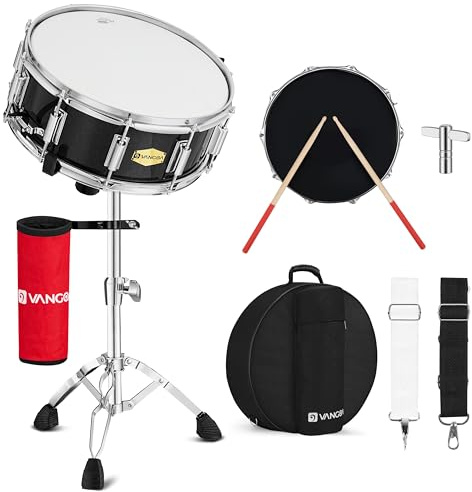 Vangoa Snare Drum Kit with Remo Head 14 x 5.5 Student Marching School Band Beginner Practice Snare Drum with Stand, Drumstick Holder, Padded Gig Bag, Mute Pad, Neck Strap, and 5A Drum Sticks, Black