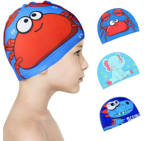 crazybean 3pcs Bonnet Piscine Enfant Bonnet de Bain Tissu de Dessin Animé Our Garçon Fille Cheveux Long Courts