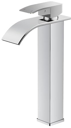 FORIOUS Wasserhahn Bad,Wasserfall Waschtischarmatur Einhandmischer Armatur Waschbecken mit Auslauf Höhe 220 MM,Wassersparend, Energiesparend,Chrom