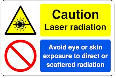 Warnschild mit Laserstrahlung – selbstklebender Aufkleber (200 mm x 150 mm), Sichtabstand innerhalb von 5 m.