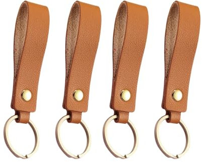 Okaywork 4 Porte Porte-Clés en Cuir, Porte-Clés avec Lanière en Cuir et Boucle de Cuivre, Anneaux Porte Clé de Voiture Sangle en Cuir, porte Clef Voiture, Porte clef Moto, pour Homme Femme