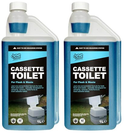 One Chem Professional Cassette Toilet 2 x 1 Litre Concentrate, Up to 40 Doses, 2 in 1 Blue Fluid, Flush and Waste