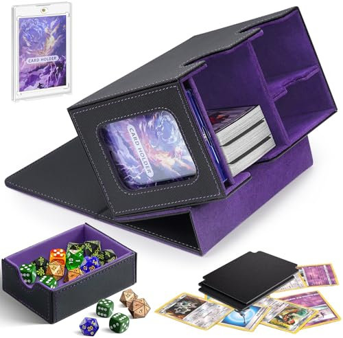 comeder Card Deck Box for MTG Commander, Card Deck Case Holds 160+ Double-Sleeved Cards with Dice Tray Holds, Card Case Storage Box for TCG/CCG/PTCG/EDH/Magic/Sport Cards (Dark purple)