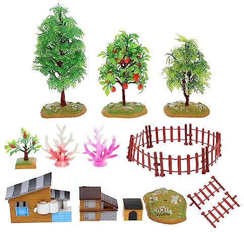 Vaguelly 5 Sets Hausbaum Modell Sandtisch Hausspielzeug Künstlicher Obstbaum Mini Szenenmodell Mini Bauernhaus Modell Mikroskopisches Bauernhaus Mini Obstbaum Simulation