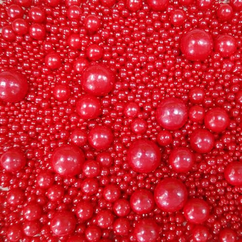 Rot Perle Zuckerstreusel Essbare Süßigkeiten Perlen 120g, Mischgröße, Backkuchen Dekorationen, Eis Toppings und Cookie Dekoration, Hochzeit Geburtstagsparty Halloween Chirstmas Zubehör