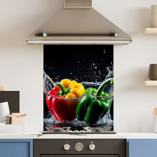 Toughened 6mm Glass Kitchen Splashback 60 x 75cm Pepper Splash - Polished Edge Heat Resistant Back Splash for Cookers Hob