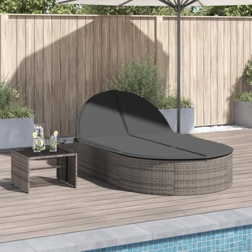 ShGaxin Doppel-Sonnenliege mit Kissen Grau Poly Rattan, Gartenliege, Liegestuhl, Sonnenstuhl, Sonneninsel Outdoor, Liegen, Gartenmöbel, Bäderliege, Relaxliege - 368648