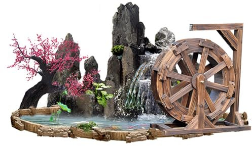 Wasserradbrunnen Aus Holz, Gartendekoration, Wasserspiel, Mikro-Landschaftsornamente, Wasserradräder, Dekorativ for Den Außenbereich, for Garten, Hinterhof, Teich(30cm/11.8inch)