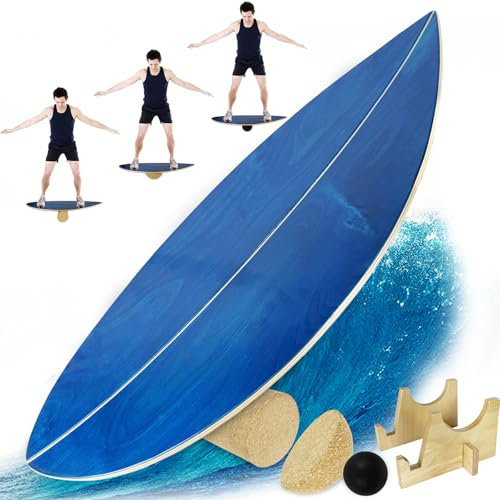 Bibykivn Balance Board, Surf Balance Board mit Einzigartigem Rocker Shape für Surfen, Snowboarden, Skateboard Training. Balance Board Kinder & Erwachsene mit Kork Rolle, Balance Ball, Halterung