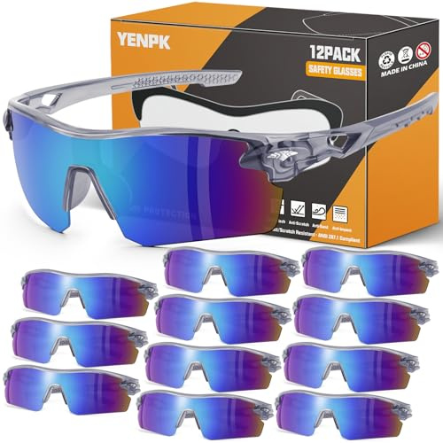 YENPK 12 Pack Safety Glasses for Men, ANSI Z87.1 & UV Protective Eyewear