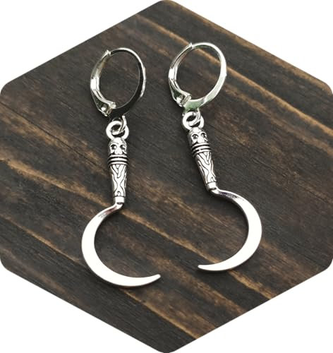 bySantana - 4cm Sichel Ohrringe, Handgefertigt Fantasie Schmuck, Coole Geschenkidee, Silber Schwert Ohrhänger, Mittelalter Dolch (Creoleon, Silber)