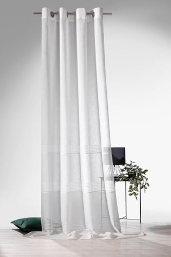 heimtexland Ösenschal Leinen Optik Natur Deko Gardine transparent Boho Vorhang Natural Living HxB 245x135 Typ891 Struktur-Bordüren
