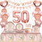 Rose Gold 50th Birthday Party Decorations Tableware Set Include 50th Birthday Balloons, Banner, Tablecloth, Cake Topper, Plates and Serviettes for Girls, Women,Her Party Birthdays Supplies Decoration