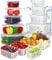 Ixydor Fiambreras para frutas y verduras con tapa colador, 5 juegos de almacenamiento de frutas y frigorífico, organizador de verduras, almacenamiento apilable para frigorífico, caja de verduras 5,8 L