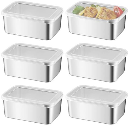Asfrode 6 Stück Edelstahl Frischhaltedosen mit Deckel, 650ml Edelstahl Meal Prep Boxen Vorratsdosen Aufbewahrungsbox Stapelbar Mealprepboxen für Backofen Gefrierschrank