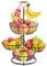 PouHenier.jh 4 Tier Fruit Basket Rack Stand with Banana Hanger for Kitchen Counter, Metal Wire Tiered Vegetable Storage Bowl for Dining Table, Countertop Produce Display, No Screws Easy Setup, Black