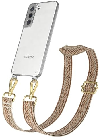 EAZY CASE Handykette - Verstellbares Taschenband kompatibel mit Galaxy S22 5G, Schulterriemen, Handykordel mit Silikon Hülle, Umhängetasche, Beige Braun Gold
