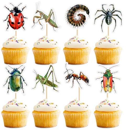 Blumomon 32 Stück Kletternde Haustier Kuchendekoration Kleine Tiere sehen lebensecht aus Kletterndes Haustier Party Dekoration Cupcake Toppers Insekten Kuchen Dekorationen