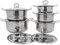 SANON Stock Pot Casserole, 5pcs Cookware Set Stainless Steel Stock Pots Dish Cooking Pot with Glass Lids and Steam Trays Compatible with Gas and Induction Cooktops, Silver