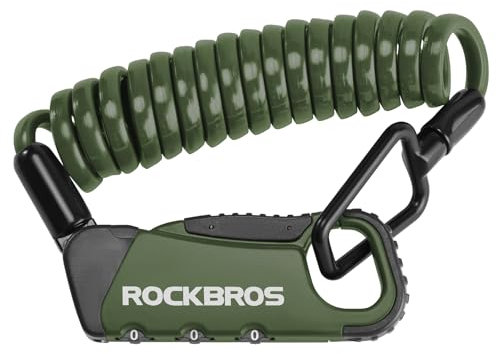 ROCKBROS Kabelschloss Zahlenschloss, Helmschloss Motorrad mit 120cm Stahlkabel und 4mm Stark, Skischloss mit Zahlencode, Fahrradschloss Leicht für Roller E-Bike Scooter Kinderwagen,Grün