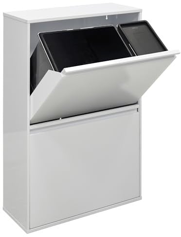 Arregui CR601-B2 Cubo de Basura y Reciclaje de Acero de 4 Compartimentos | 23+11+17+17 L (68 L) | Cubos de Basura de Cocina | Contenedores de Reciclaje para Casa | con Cubo 24 L para Envases | blanco