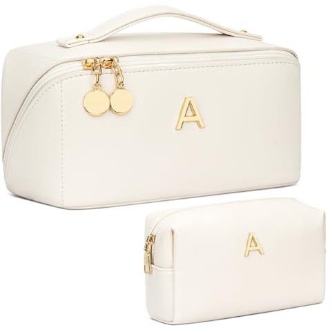 CLOUDWINGS Initial Makeup Bag Personalized Gift for Women Teen Girls