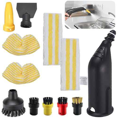 Lot de 12 pour nettoyeur vapeur Kärcher SC1 SC2 SC3 SC4 SC5, brosse ronde grand format, buse incurvée, pelle à vapeur, brosse ronde, 4 chiffons en microfibre, accessoires pour nettoyeur vapeur Kärcher