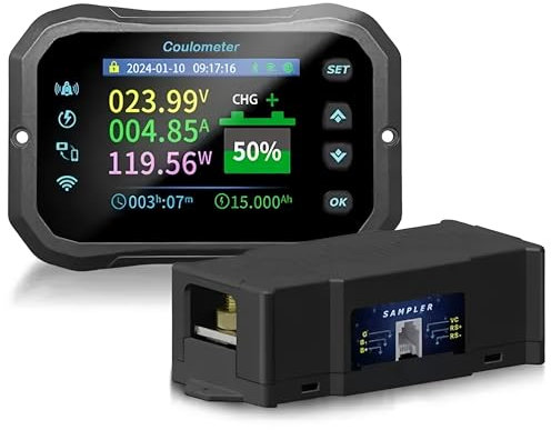 TOOLTOP KM105F KM110F KM140F KM160F WiFi Remote RV Coulomb Meter 50A/100A/400A/600A Battery Tester Battery Monitor Coulometer Electric Vehicle Lead-acid Lithium Battery Bidirectional(KM110F)