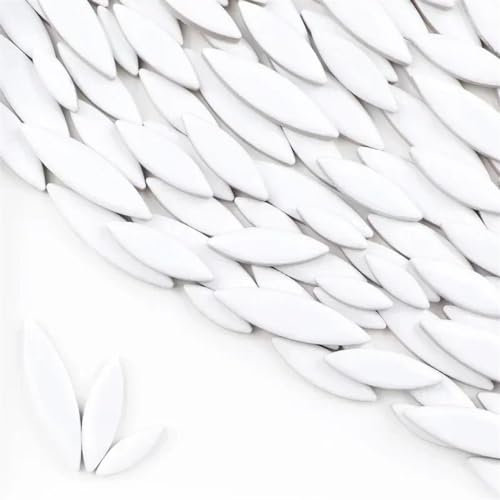 XLyrriun Carreaux de mosaïque de pétales en céramique, 85g, Bricolage, Feuille de Porcelaine, Feuilles de Saule, mosaïque, Fabrication de Pierres pour Les Murs, l'artisanat(White)