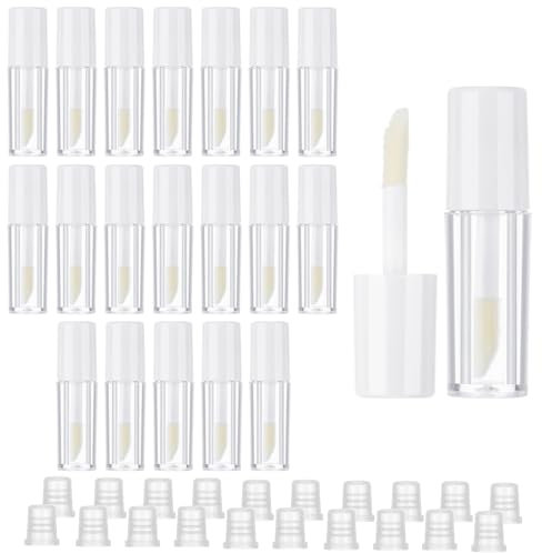 Telooco 20 Stück Leere Lipgloss Tube 1,2 ml Nachfüllbar Mini Lippenstift Behälter Transparente Lipgloss Röhren Flasche mit Zauberstab Kosmetikbehälter für Lippenstift Proben Reisen (Weiß)