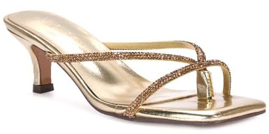 ESSEX GLAM Women's Diamante Sandals Ladies Kitten Low Heel Strappy Toe Post Flip Flop Mule Rhinestore Shoes Size 3-8