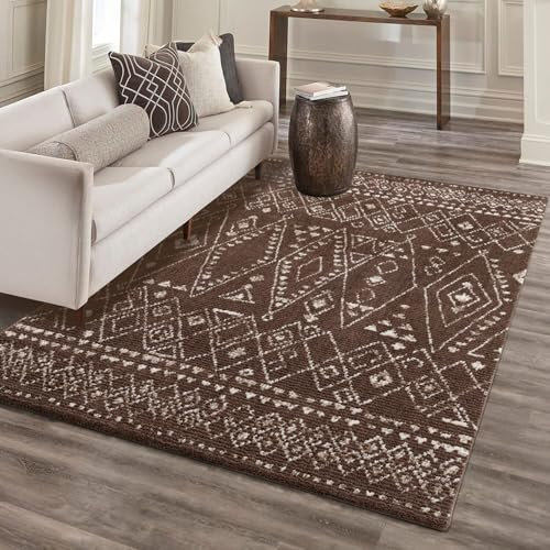carpet city Wohnzimmer Teppich Flauschig Braun - 160x230 cm - Ethno, Berber-Muster - Weiche Microfasern - Boho Teppiche Schlafzimmer, Flur, Esszimmer