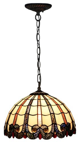 Lámpara Colgante Estilo Barroco Tiffany, de 30 cm de Ancho, con Pantalla de Cristal de Colores, Ideal para Cocina, Isla, vestíbulo, Dormitorio, Sala de Estar, Comedor, iluminación de Techo, Color ámb