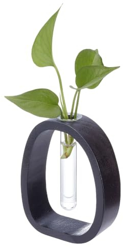 UNICRAFTALE Dunkelbraun Massivholz Vase Kleiner Schreibtisch Hydrokultur Pflanzenrahmen Glas Reagenzglas Vasen Dekorative Einzelblumenhalter Büro Und Zuhause Dekoration Für Garten Terrarium
