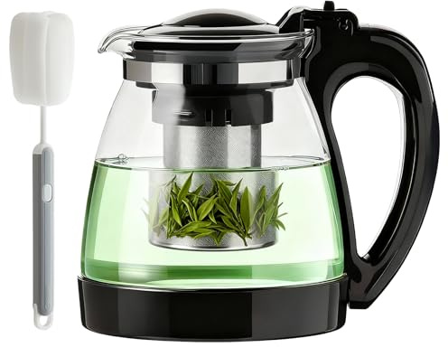 Behogan 2000ML Teekanne Glas, Teekanne mit Siebeinsatz und Reinigungsbürste, Hitzebeständig Glaskanne, Teekann e für jeden Tag, Tee-Ei für lose Blätter Teekann e, Ideal zur Zubereitung von Losen Tees