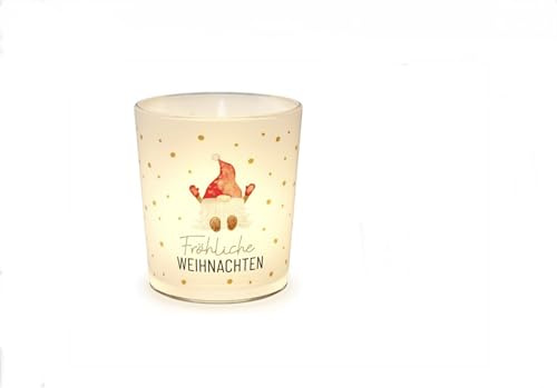 Weihnachtliches Windlicht, Dekoratives Glas Teelichthalter mit Weihnachtsmann-Motiv, Fröhliche Weihnachten Design, Festliche Tischdekoration