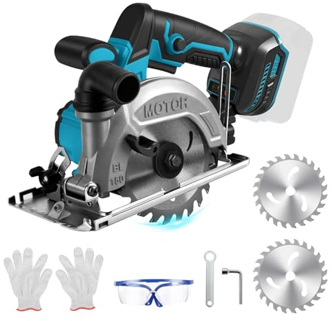 Scie circulaire portative sans fil compatible avec batterie Makita 18 V (sans batterie), mini scie circulaire sans brosse, 6200 tr/min, angle de coupe réglable 0-45°, profondeur de coupe 0 à 51 mm
