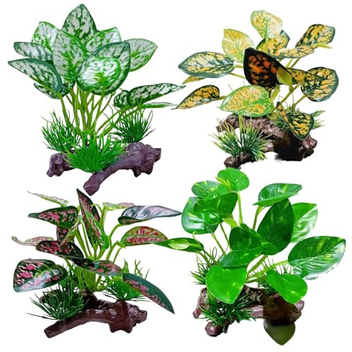 YMTWSRY Lot de 4 plantes artificielles pour décoration d'aquarium, tortue artificielle, accessoire de vivarium, plante de terrarium pour reptiles et poissons