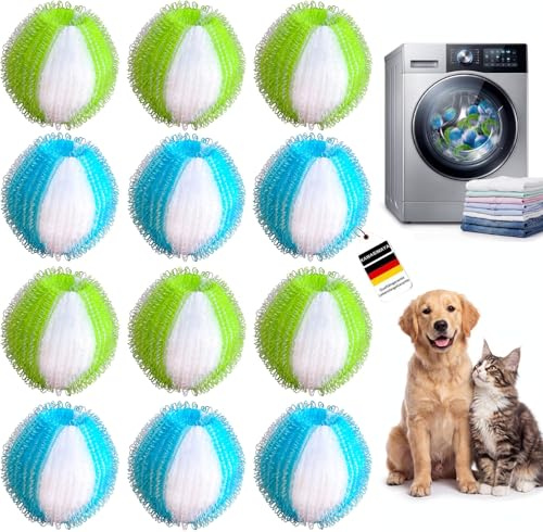 Tierhaarentferner Waschmaschine & Trockner, Wiederverwendbare Nylon Waschbälle, Effektiver Fusselball & Haarfänger für Hundehaare, Katzenhaare & Fusseln, Wäschekugeln (12 Stück)